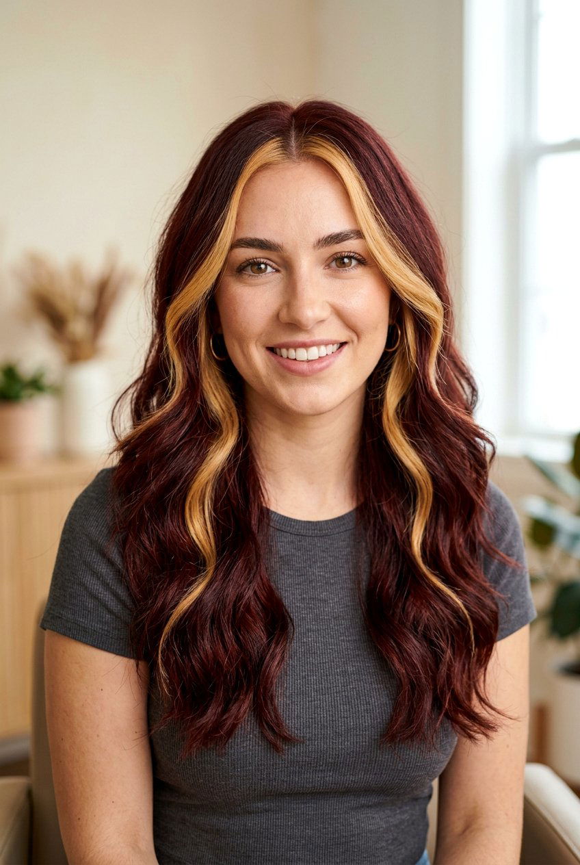 Dark Red Hair with Blonde Money Piece - 20 red hair with blonde money piece - 20 red hair with blonde money piece