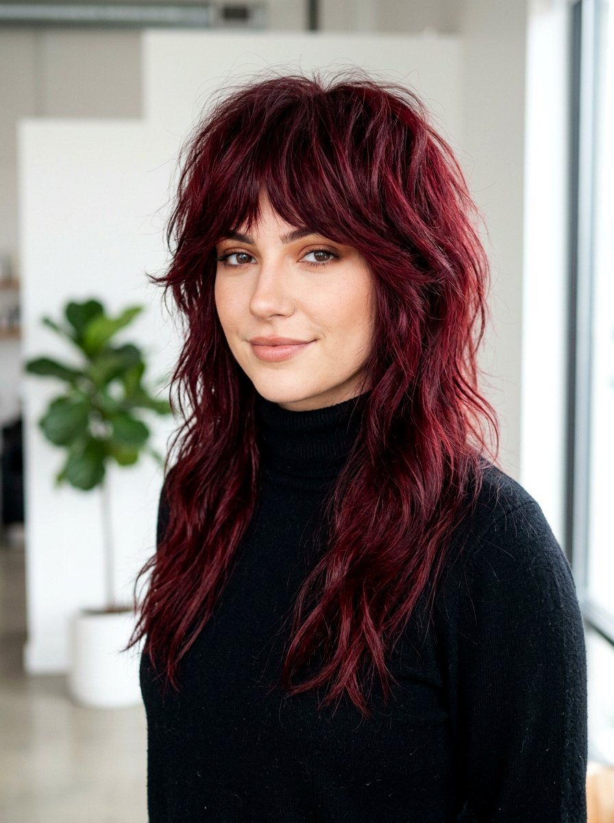 Dark Red Wolf Cut - 20 red wolf cut color ideas - 20 red wolf cut color ideas