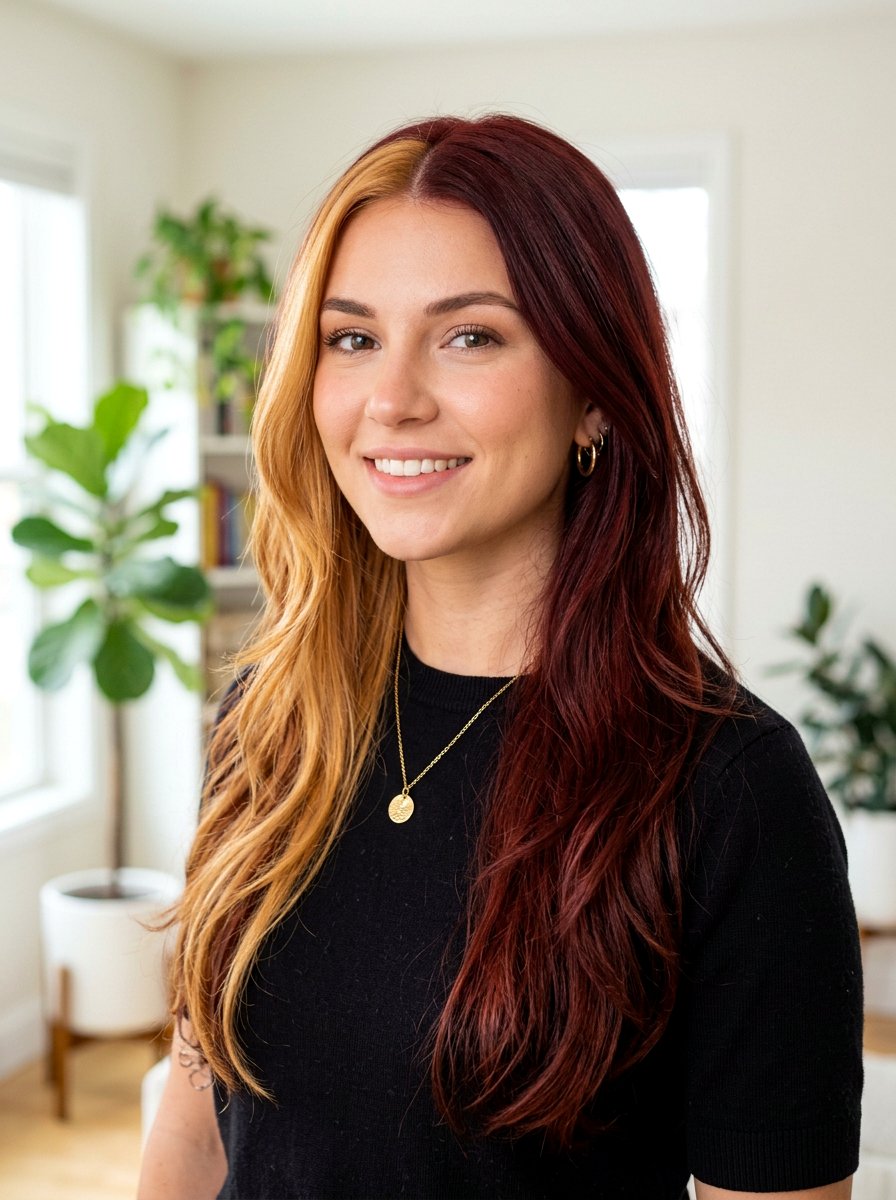 Dark Red and Golden Blonde Split Dye - 20 red and blonde split dye hair - 20 red and blonde split dye hair