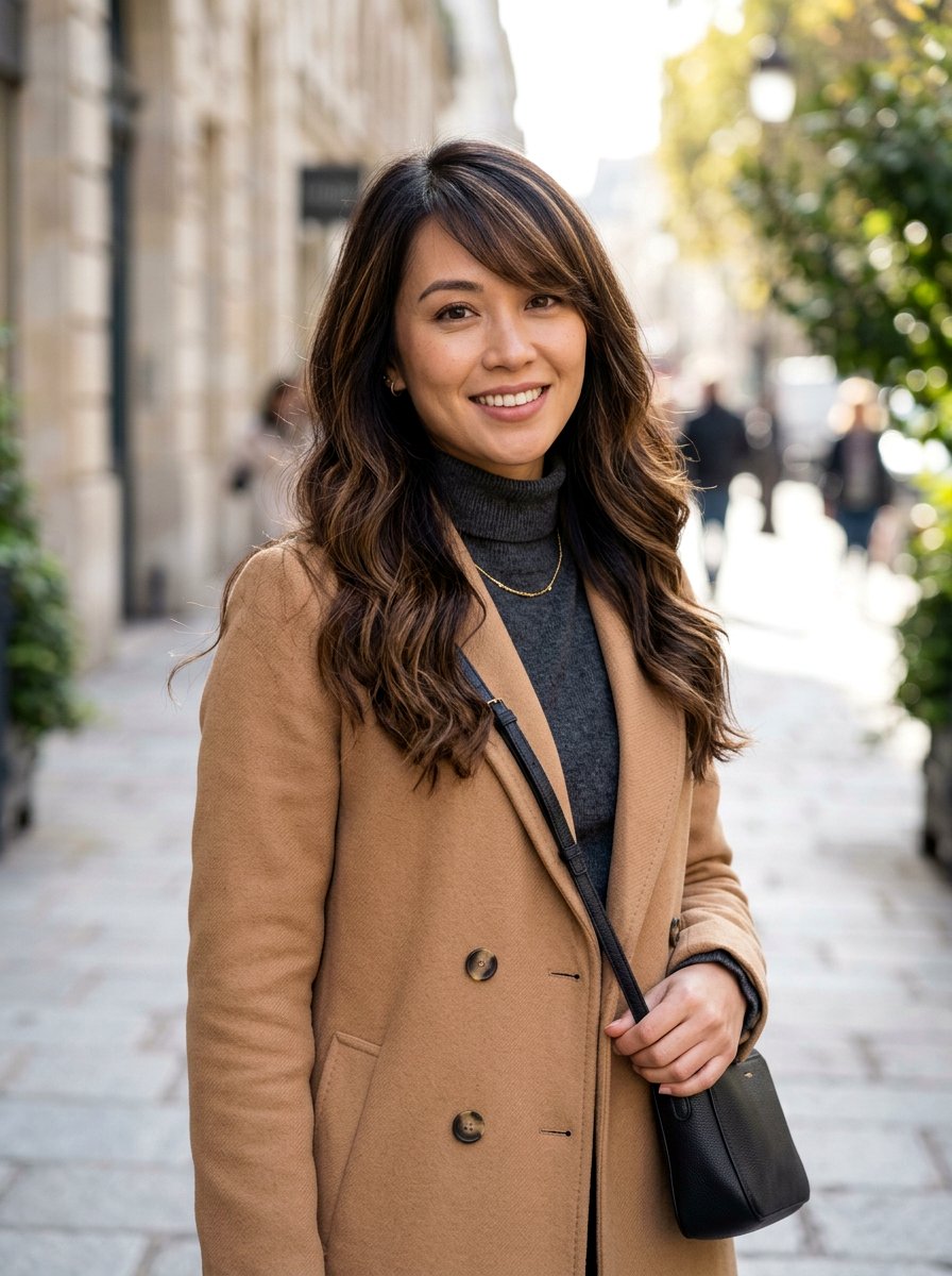 Dark Roast Balayage With Side Swept Bangs - 20 dark roast balayage on black hair - 20 dark roast balayage on black hair