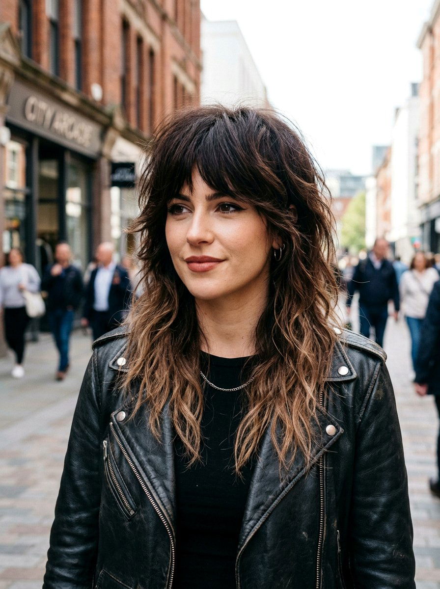 Dark Roast Balayage Wolf Cut - 20 dark roast balayage on black hair - 20 dark roast balayage on black hair