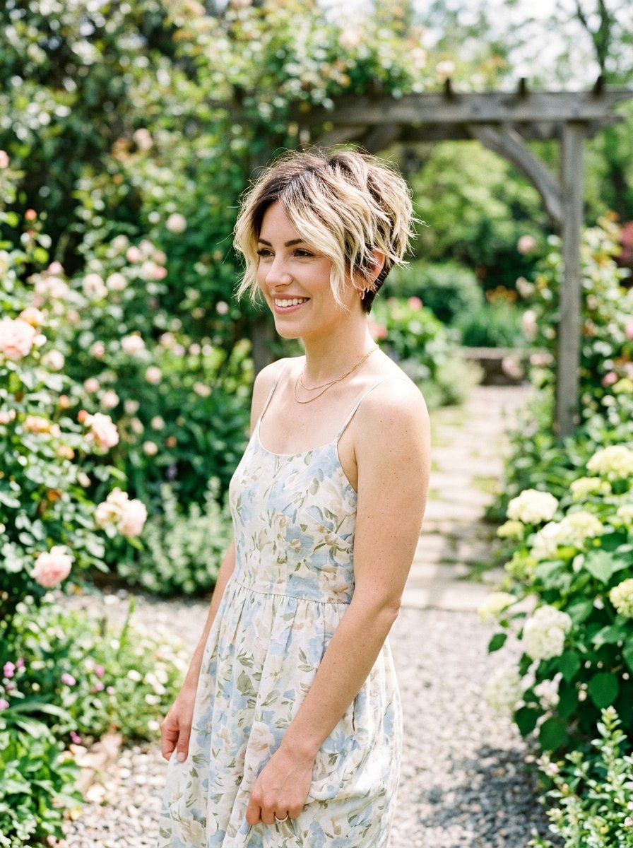 Dark Root Blonde Pixie - 20 dimensional pixie hair color ideas - 20 dimensional pixie hair color ideas