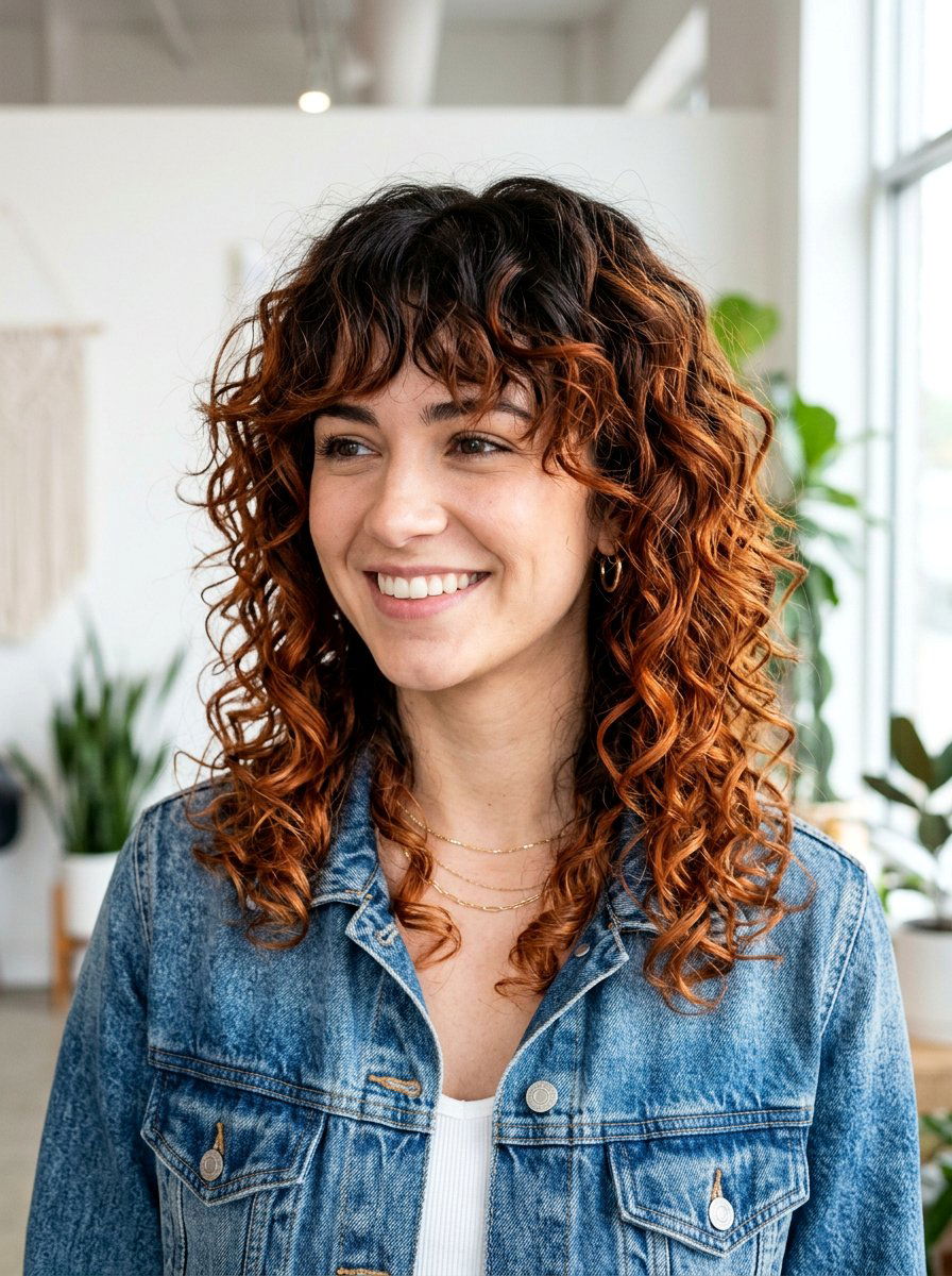 Dark Root Copper Balayage Curly Shag - 20 copper balayage for curly shag - 20 copper balayage for curly shag