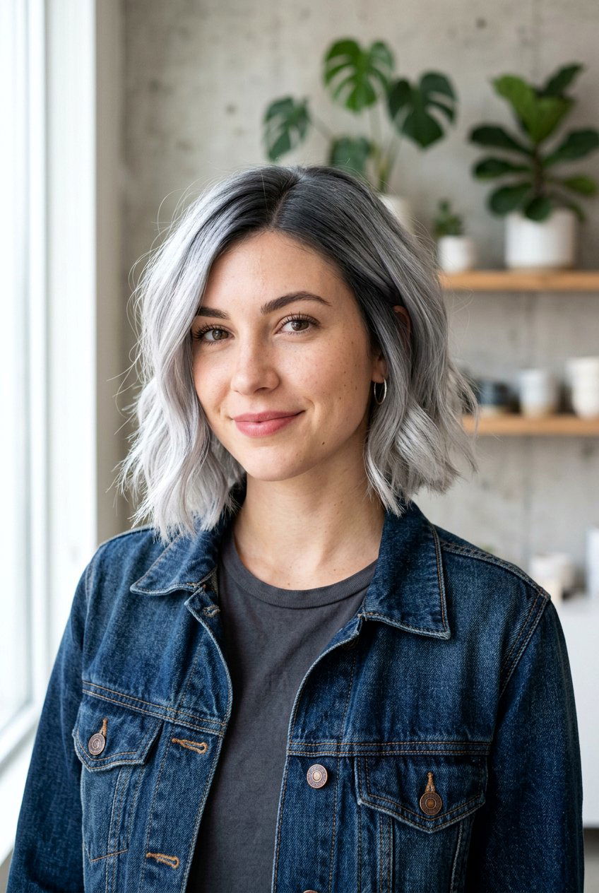 Dark Root Metallic Silver Bob - 20 metallic silver bob hair color - 20 metallic silver bob hair color