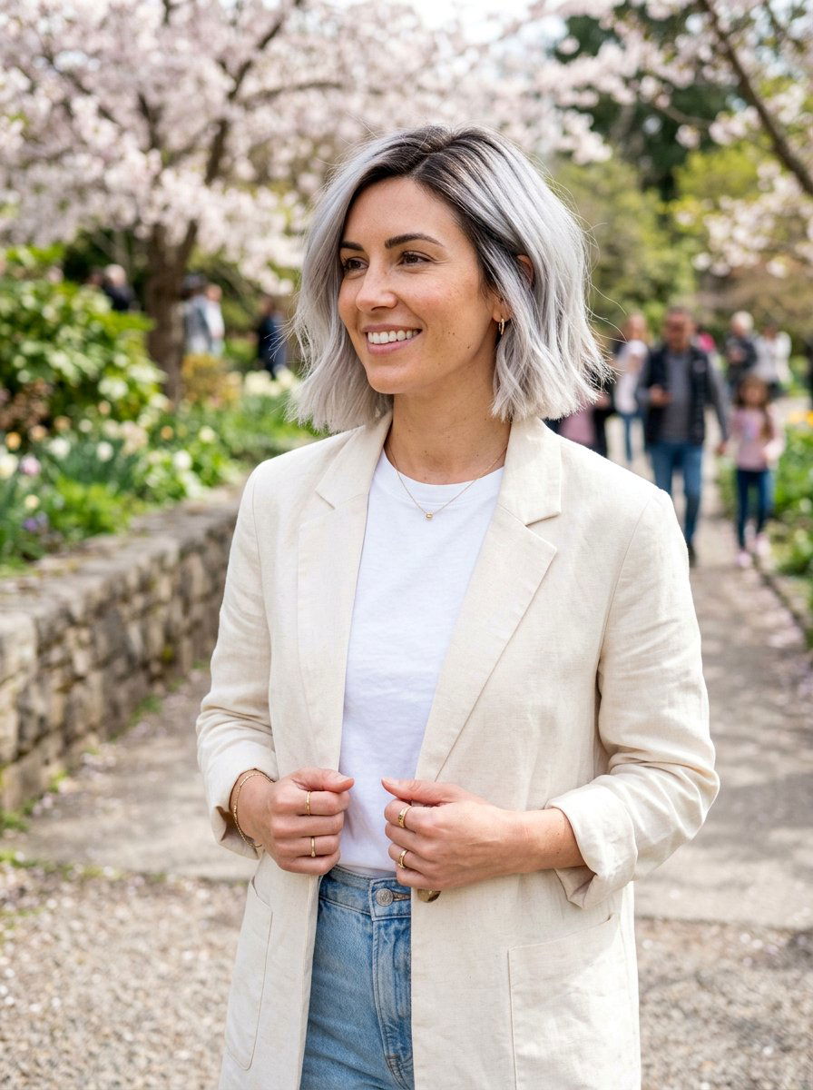 Dark Root Silver Bob - 20 silver bob hair color ideas - 20 silver bob hair color ideas