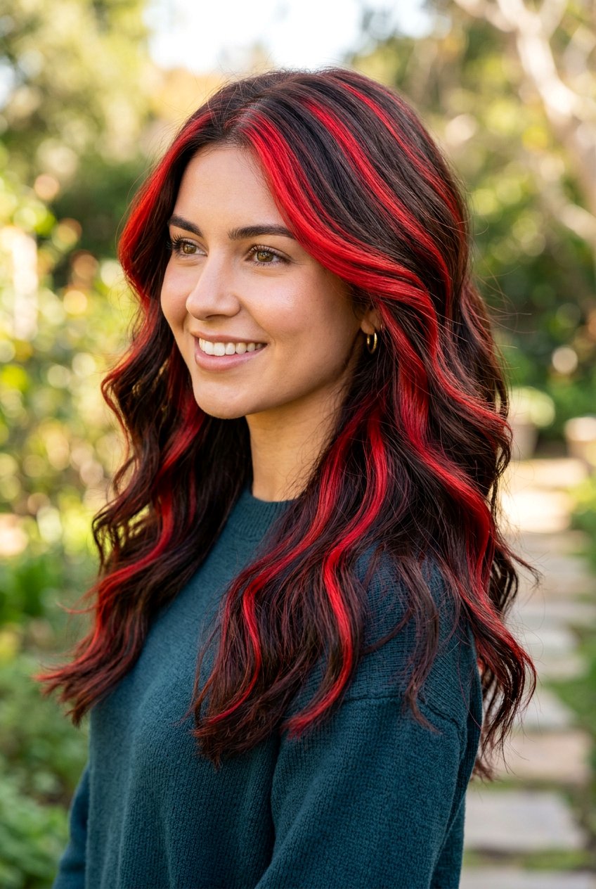 Dark brown hair with scarlet highlights - 20 brown hair with red highlights - 20 brown hair with red highlights