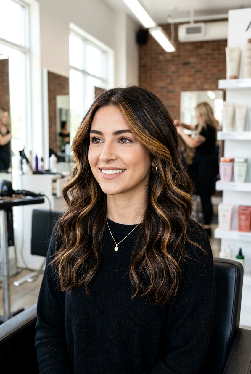 Dark brunette with golden caramel ribbons - 20 brunette hair with caramel highlights - 20 brunette hair with caramel highlights