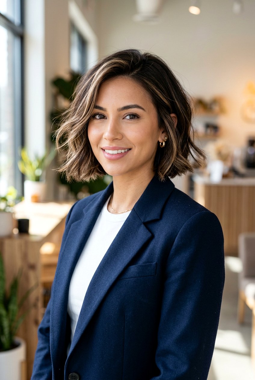 Deep Brunette French Bob With Champagne Babylights - 20 brunette babylights for fine hair women - 20 brunette babylights for fine hair women