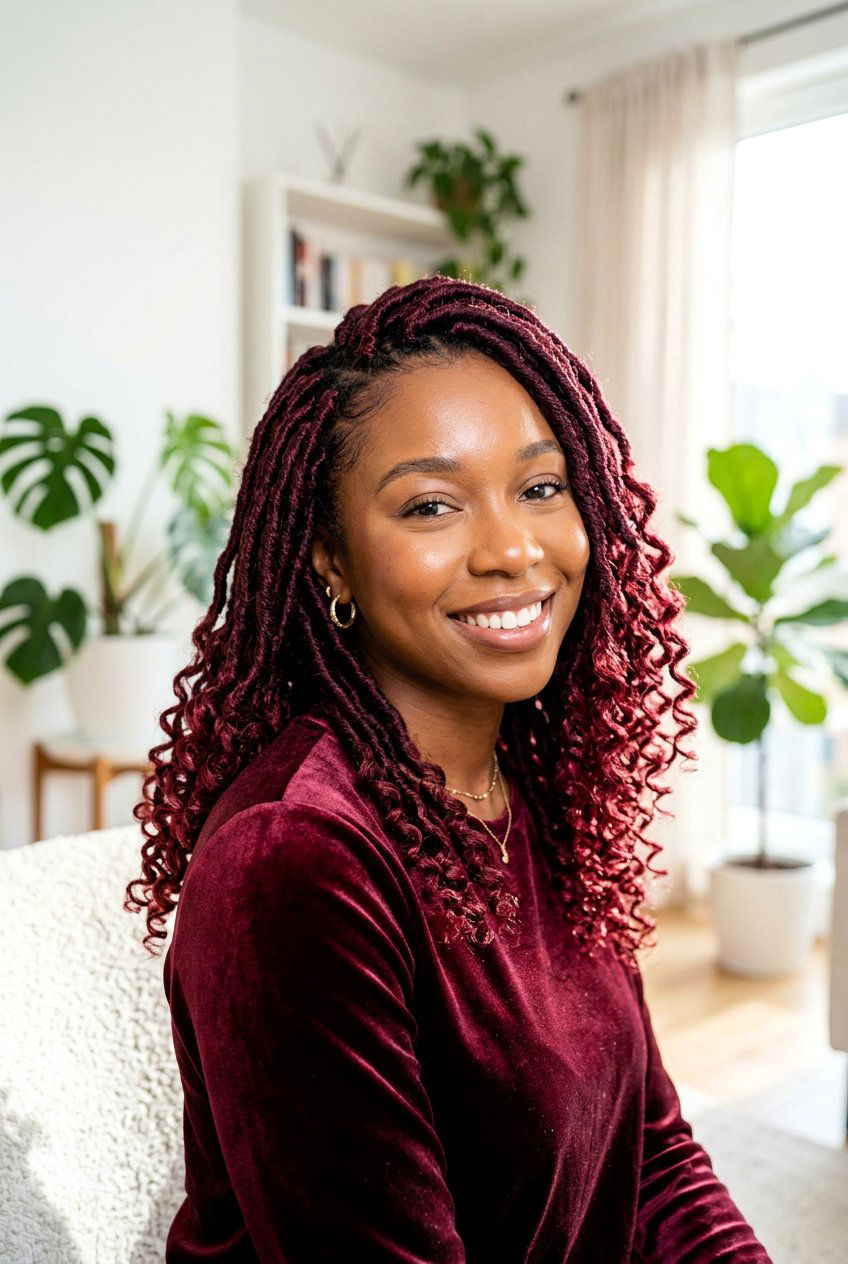 Deep Burgundy Faux Locs With Curly Ends - 20 faux locs with curly ends - 20 faux locs with curly ends
