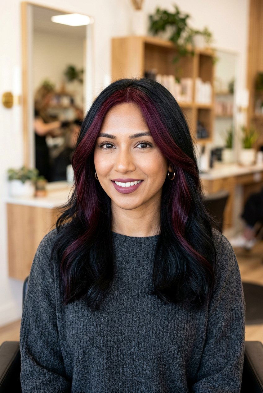 Deep Burgundy Money Piece on Dark Hair - 20 burgundy money piece on dark hair - 20 burgundy money piece on dark hair