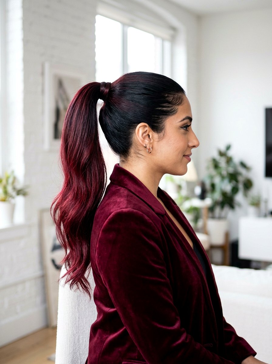 Deep Burgundy Ombre Ponytail - 20 soft goth ponytail hairstyle - 20 soft goth ponytail hairstyle