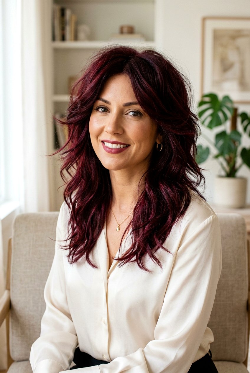 Deep Burgundy Shag Haircut - 20 hair color ideas for shag haircuts - 20 hair color ideas for shag haircuts