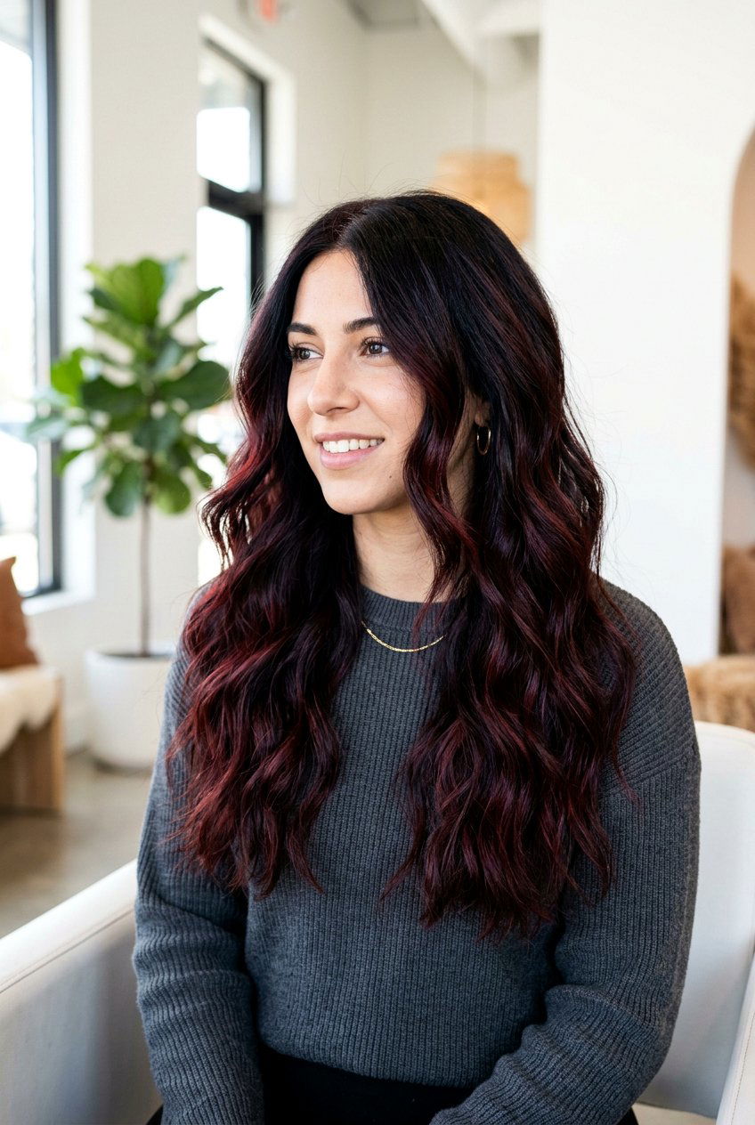 Deep Cherry Cola Balayage on Dark Hair - 20 cherry cola balayage hair - 20 cherry cola balayage hair