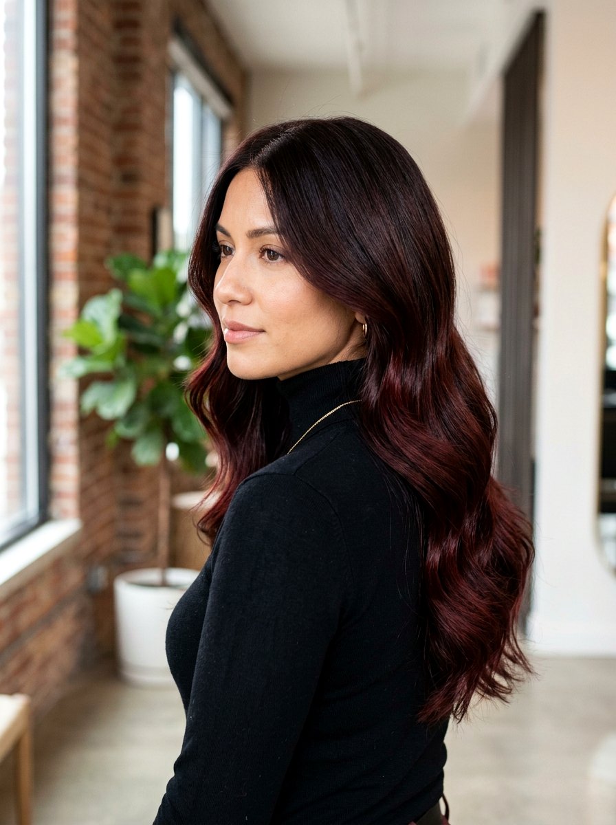 Deep Chocolate To Cherry Cola Root Melt - 20 root melt ideas for brunette balayage - 20 root melt ideas for brunette balayage