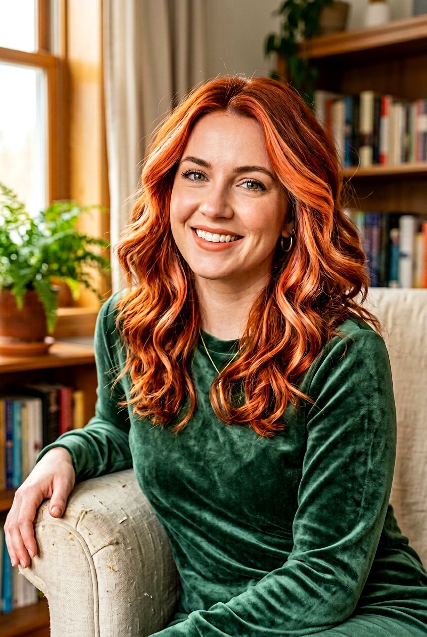 Deep Copper Base With Apricot Ribbons - 20 apricot copper ribbons hair - 20 apricot copper ribbons hair