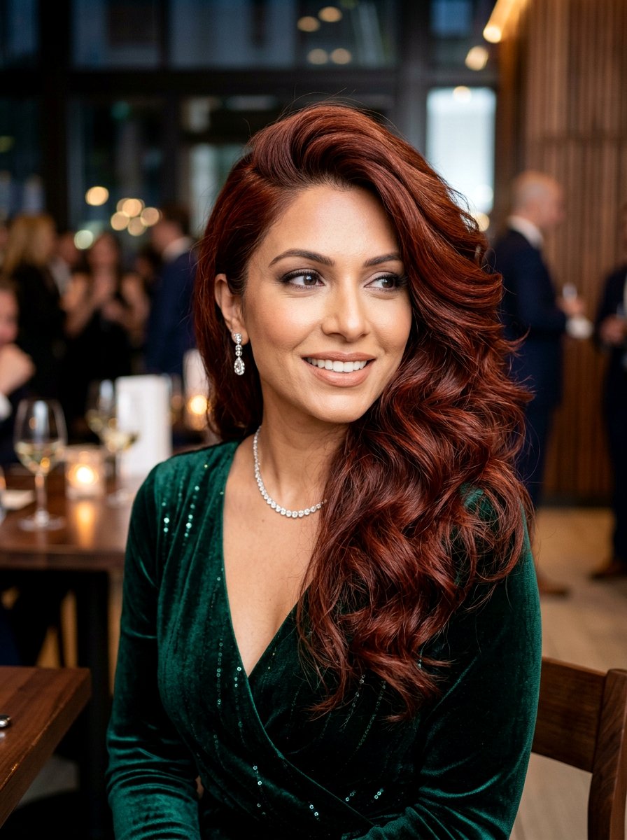 Deep Copper Side Part Hair - 20 trending copper hair ideas for women - 20 trending copper hair ideas for women