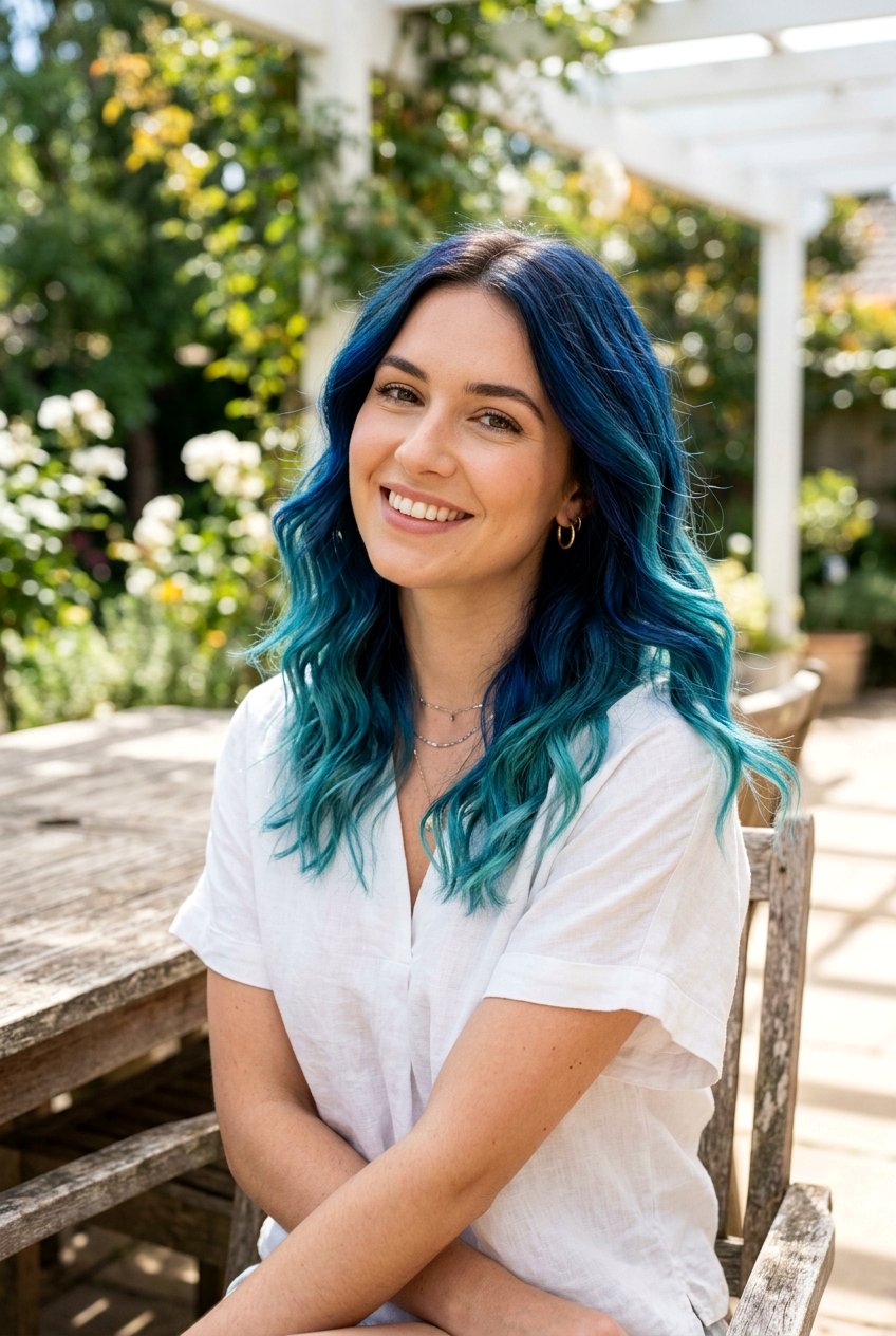 Deep Navy Blue to Teal Balayage - 20 ocean blue hair color - 20 ocean blue hair color