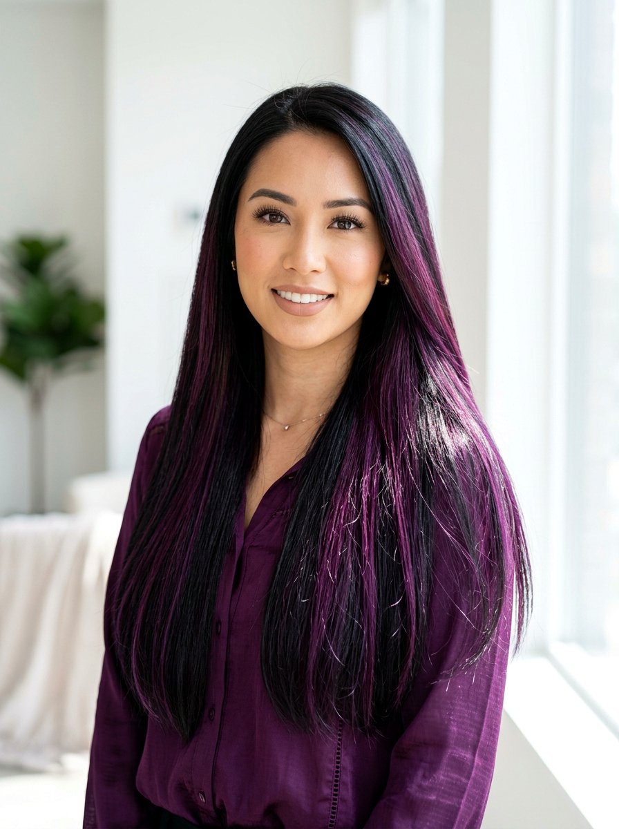 Deep Plum Highlights on Black Hair - 20 plum brunette highlights - 20 plum brunette highlights