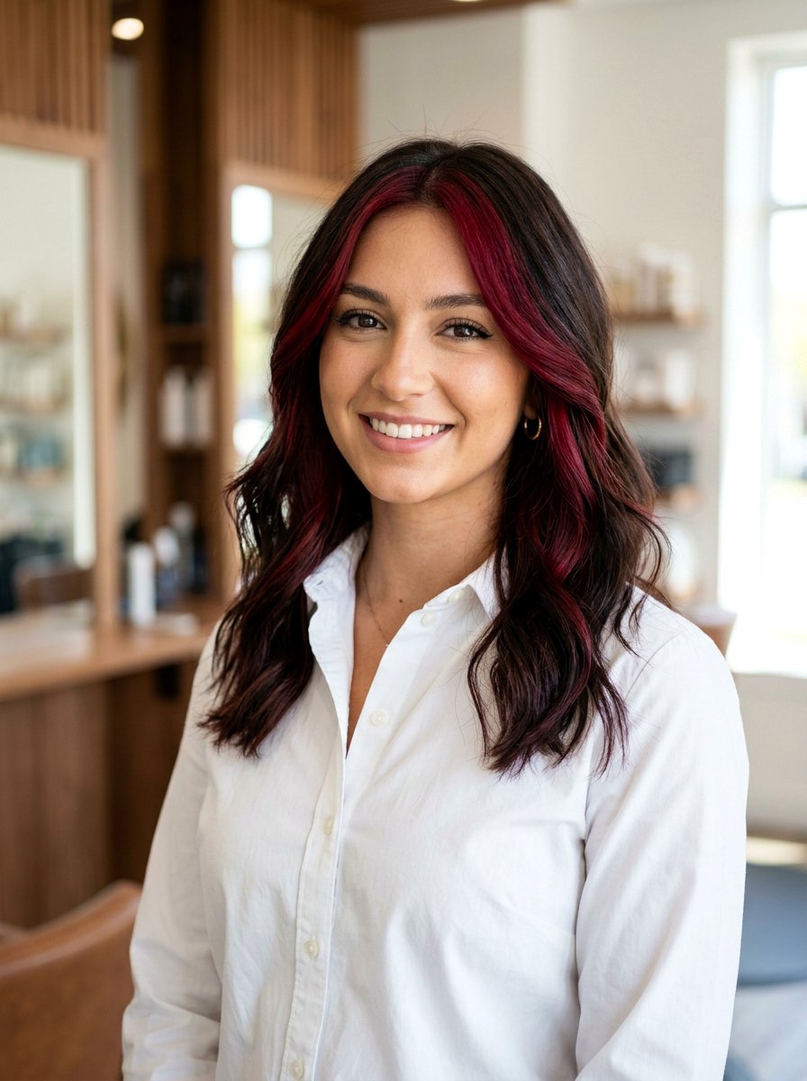 Deep Red Face Framing Highlights Brunette - 20 dimensional red for dark brunette hair - 20 dimensional red for dark brunette hair