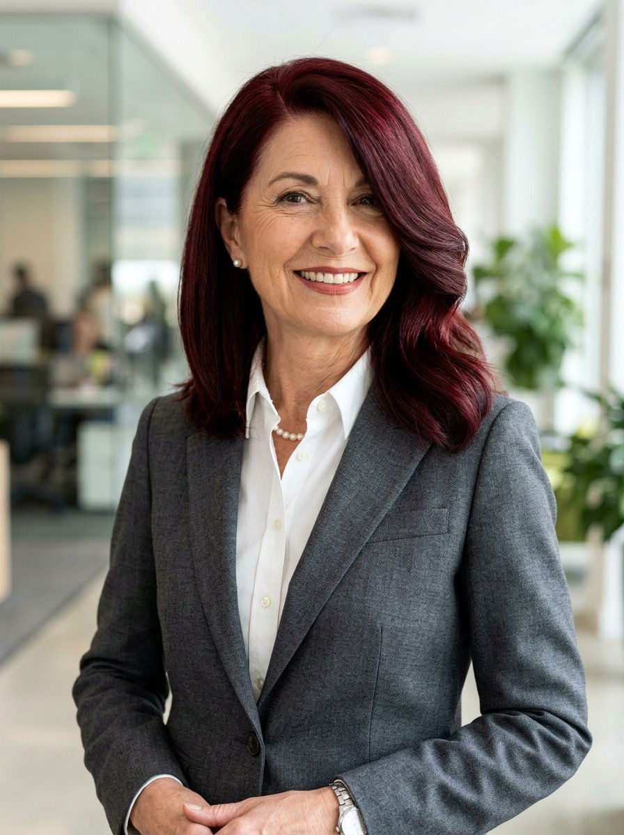 Deep Red Side Part Lob - 20 red refresh for older women - 20 red refresh for older women