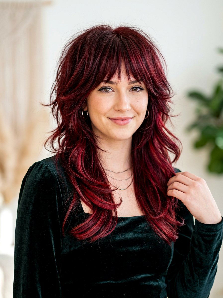 Deep Red Wolf Cut - 20 red wolf cut color ideas - 20 red wolf cut color ideas