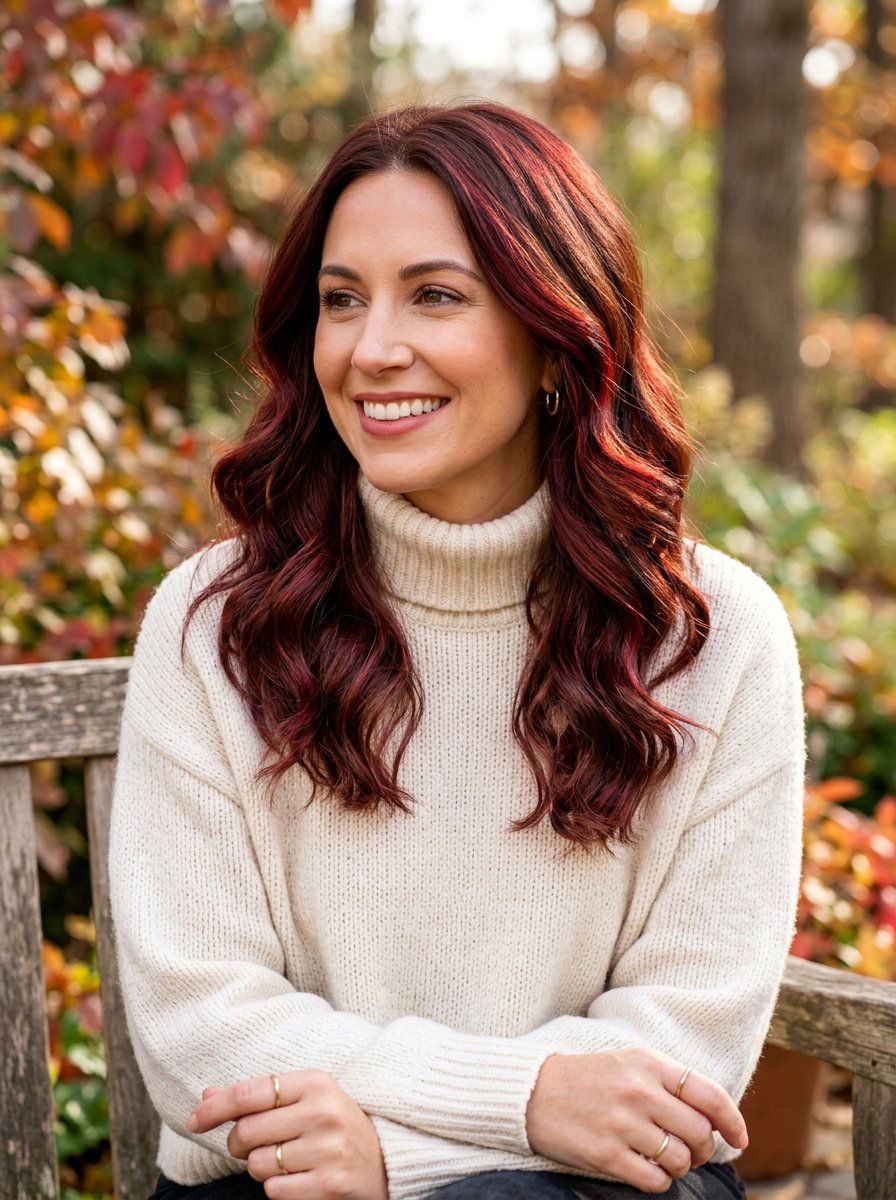 Deep Ruby Red Highlights On Chestnut Brown Hair - 20 ruby red highlights on brunette hair - 20 ruby red highlights on brunette hair