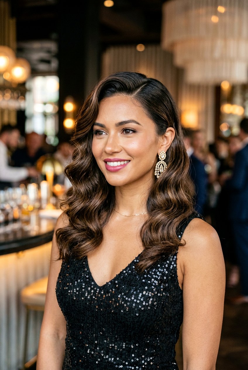 Deep Side Part Cocktail Hairstyle With Waves - 20 cocktail party hairstyles - 20 cocktail party hairstyles