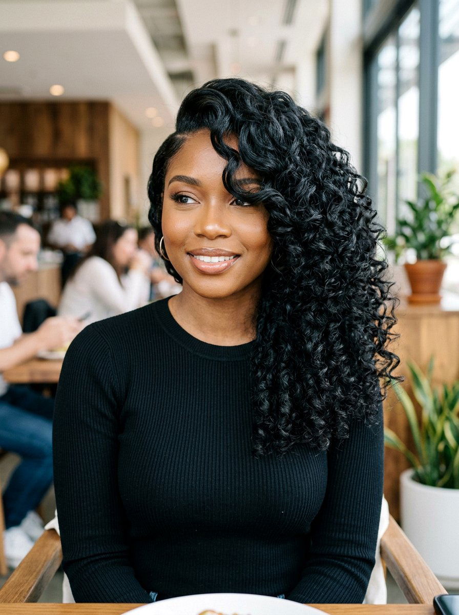 Deep Side Part Curly Hair - 20 date night hairstyle for curly hair women - 20 date night hairstyle for curly hair women