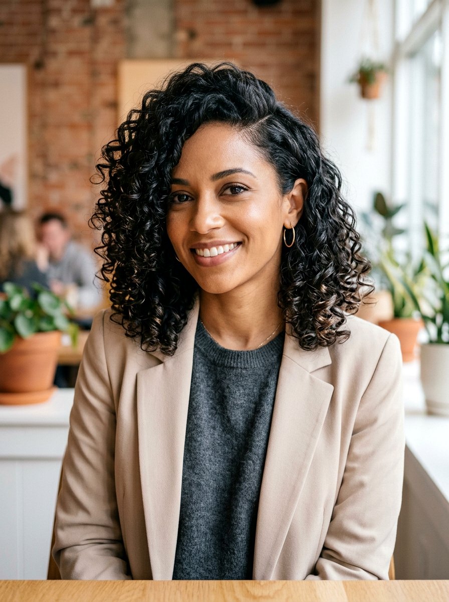 Deep Side Part Curly Lob - 20 soft glam hairstyle for curly hair - 20 soft glam hairstyle for curly hair