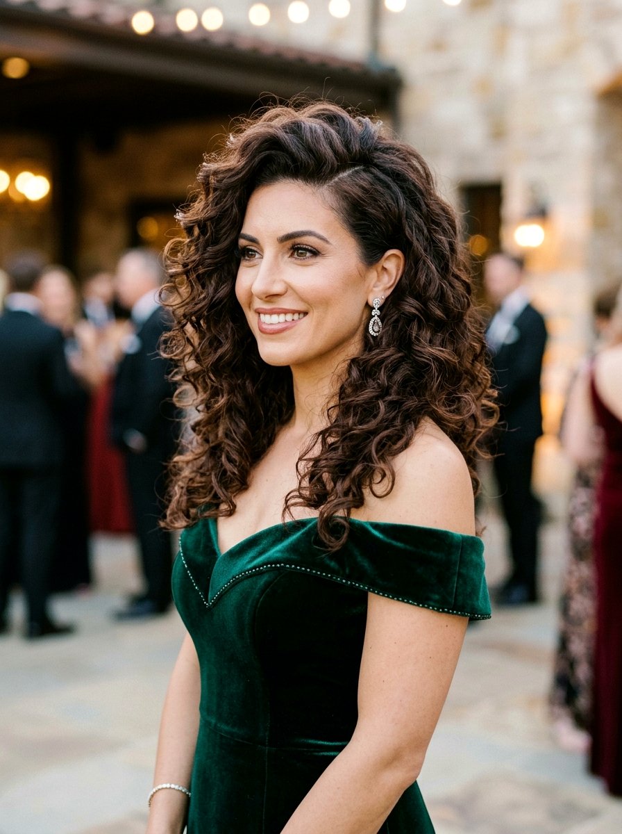 Deep Side Part Layered Cut For Loose Curls - 20 haircut for loose curl pattern women - 20 haircut for loose curl pattern women