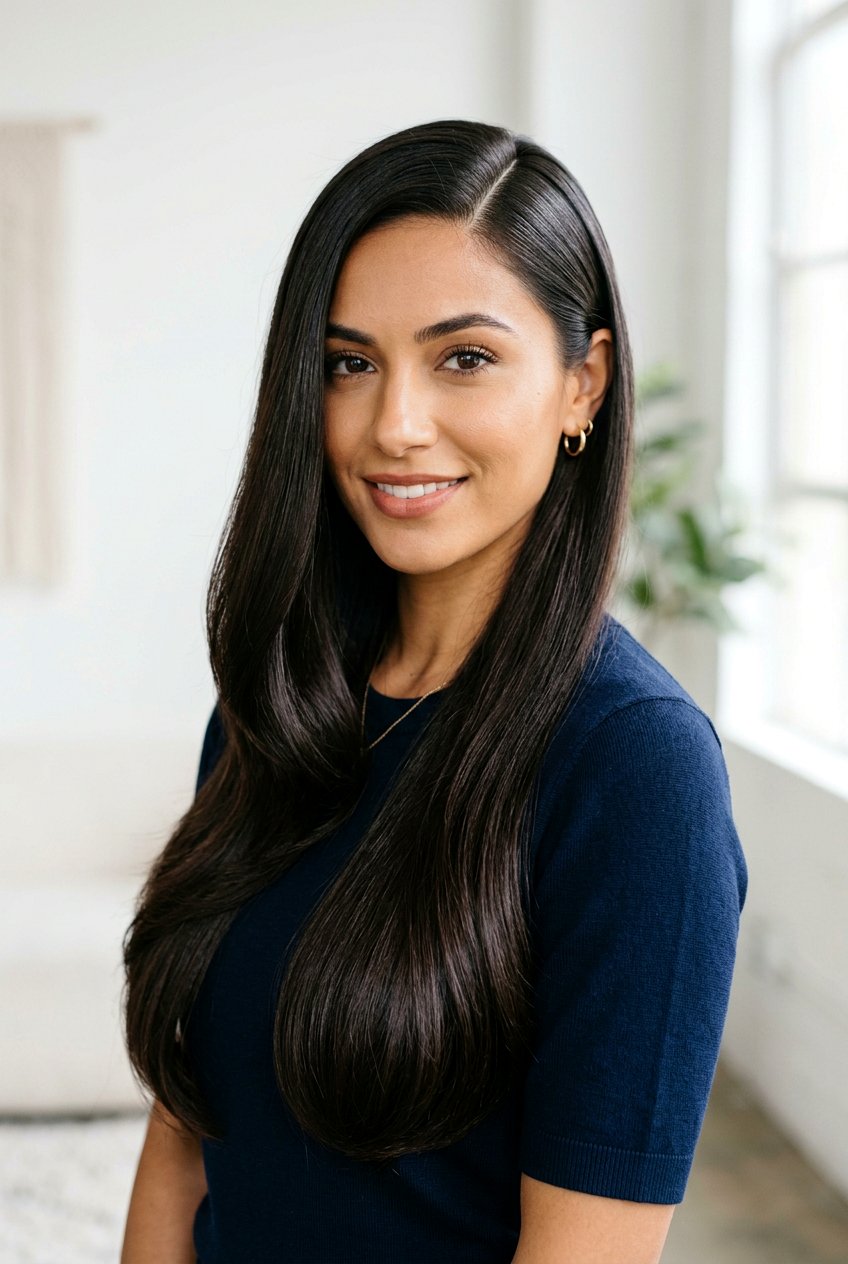 Deep Side Part Long Hair - 20 hairstyles for square faces - 20 hairstyles for square faces