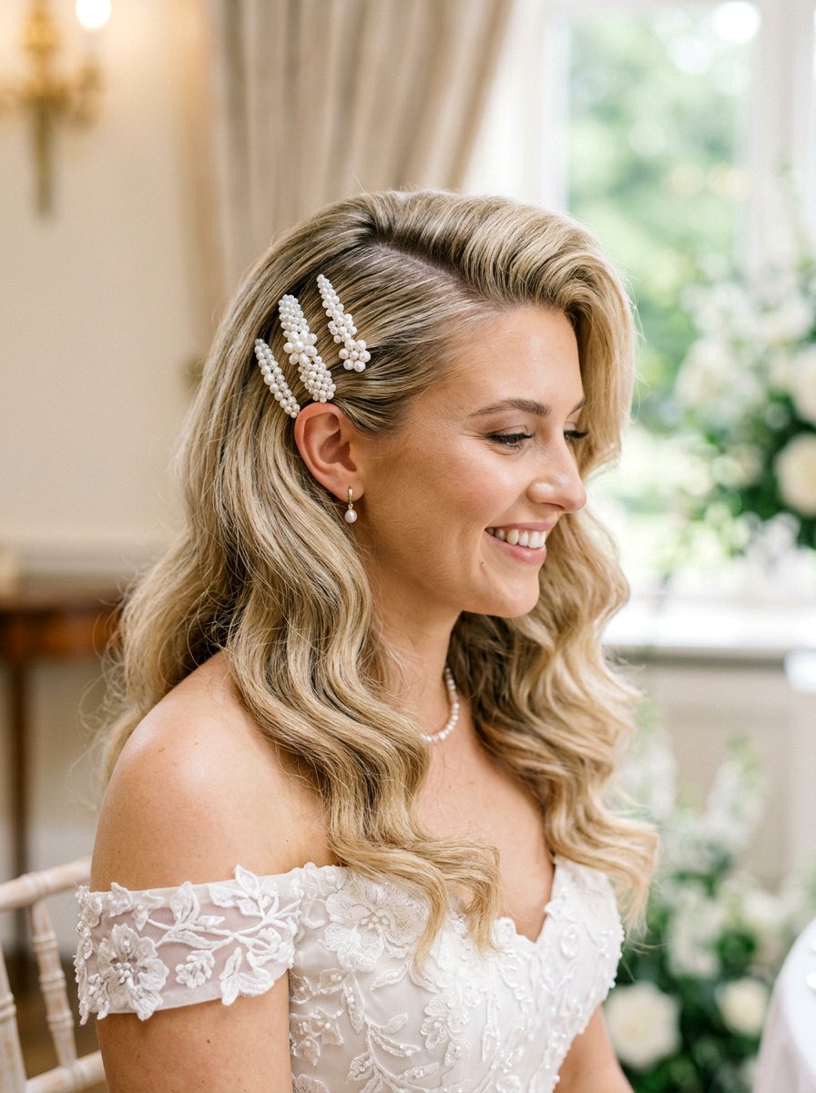 Deep Side Part Pearl Clips - 20 wedding hairstyles with pearl clips - 20 wedding hairstyles with pearl clips