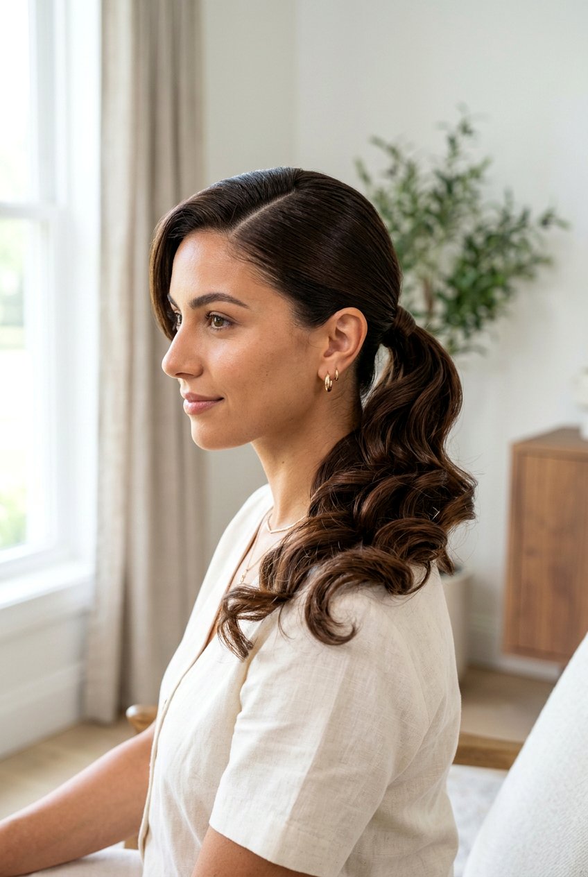 Deep Side Part Ponytail With Curls - 20 graduation hairstyle with ponytail curls - 20 graduation hairstyle with ponytail curls