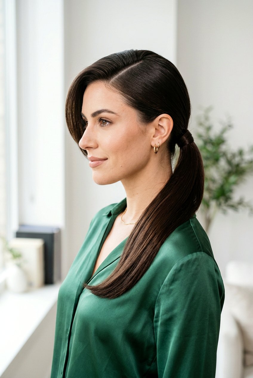 Deep Side Part Ponytail - 20 clean girl slick ponytail - 20 clean girl slick ponytail