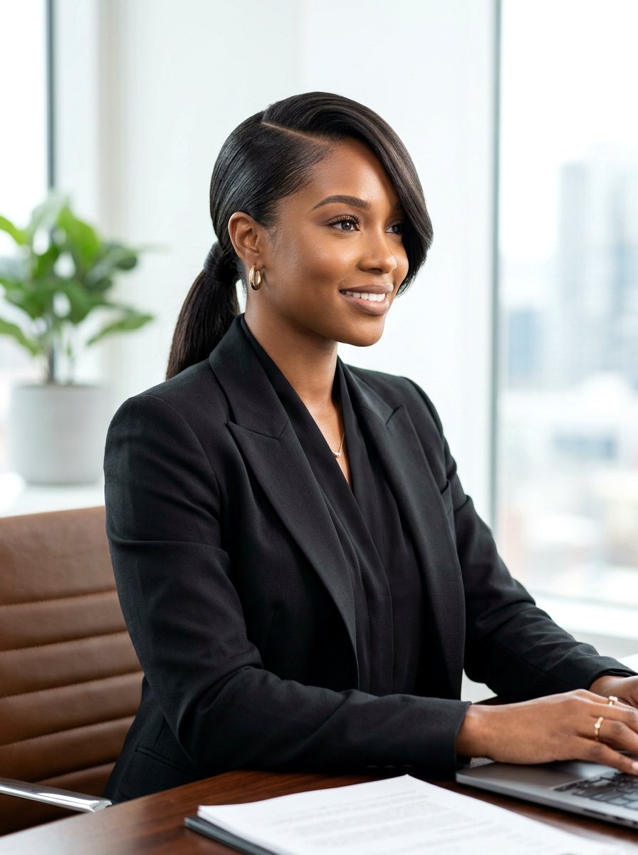 Deep Side Part Silk Press Ponytail - 20 silk press ponytail hairstyle - 20 silk press ponytail hairstyle