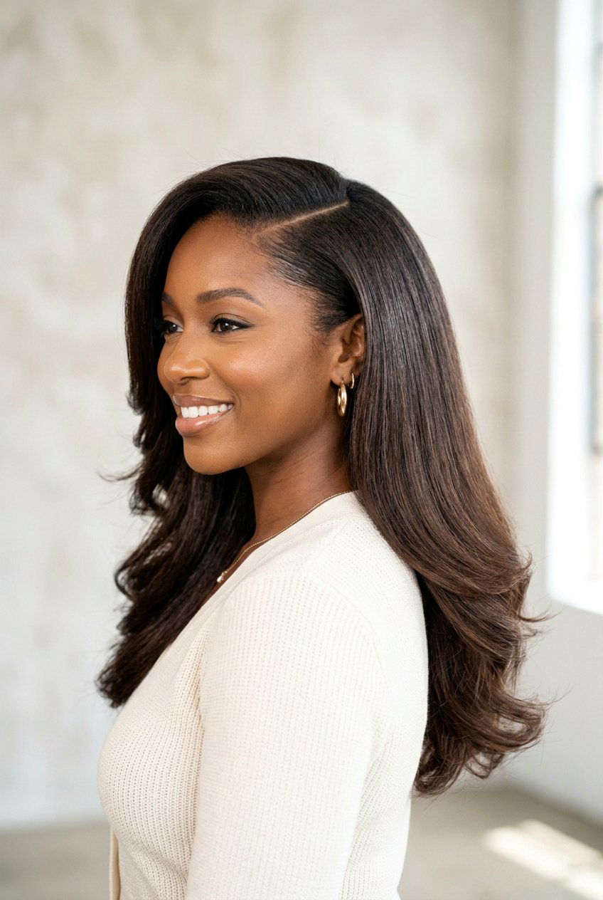 Deep Side Part Silk Press - 20 silk press hairstyles - 20 silk press hairstyles