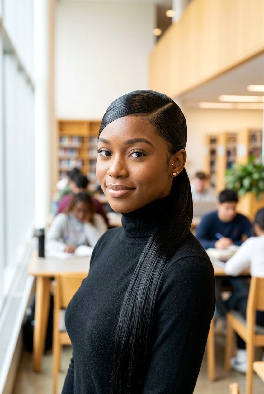 Deep Side Part Slick Ponytail - 20 school hairstyle with slick ponytail - 20 school hairstyle with slick ponytail