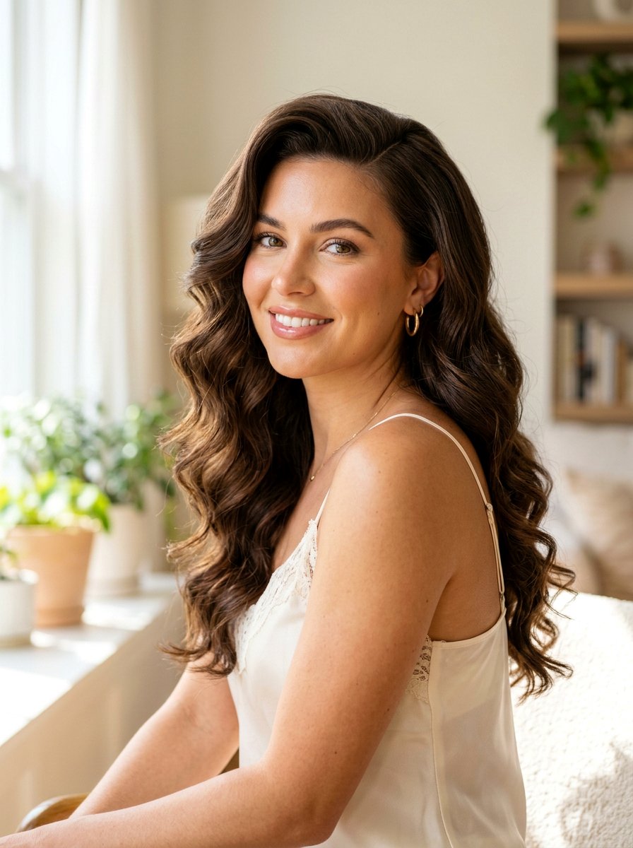 Deep Side Part Wavy Haircut - 20 flattering haircut for pear face women - 20 flattering haircut for pear face women