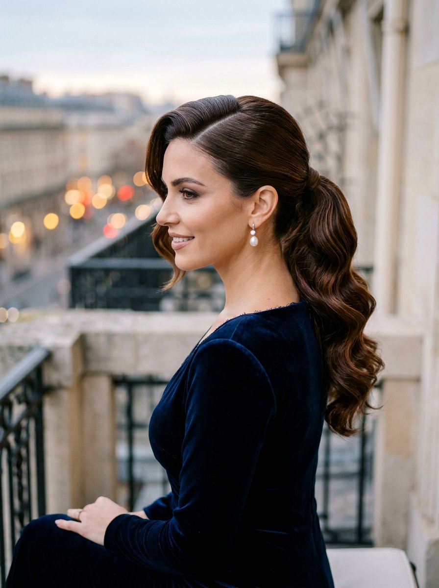 Deep Side Part Wavy Ponytail - 20 red carpet ponytail with waves - 20 red carpet ponytail with waves