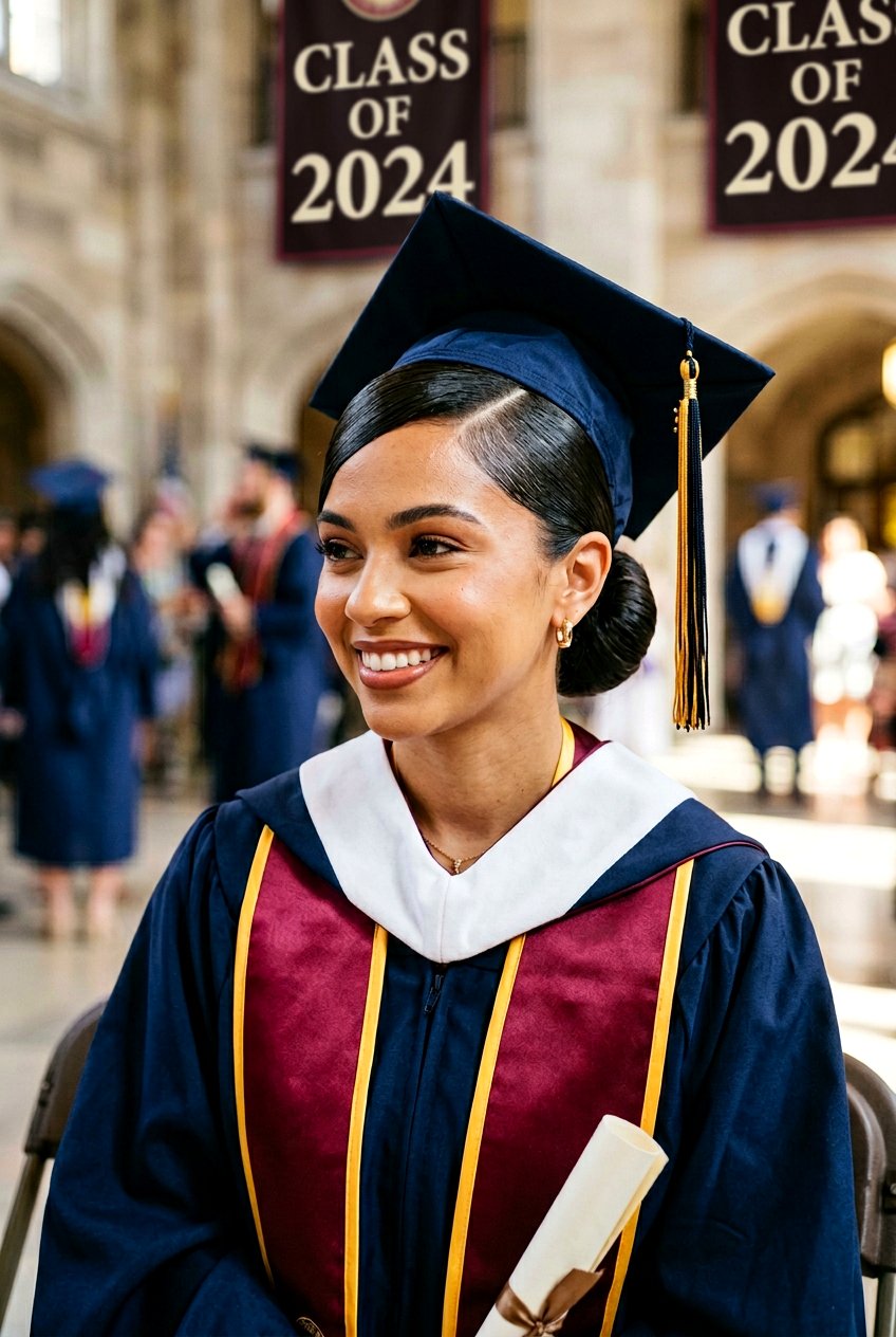 Deep Side Sweep Sleek Bun - 20 graduation hairstyle with sleek bun - 20 graduation hairstyle with sleek bun