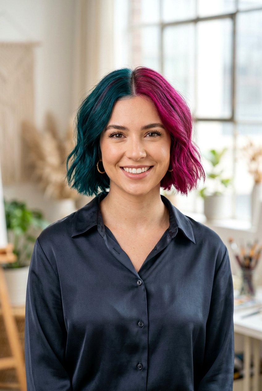 Deep Teal And Magenta Split Dye - 20 alternative split hair color - 20 alternative split hair color