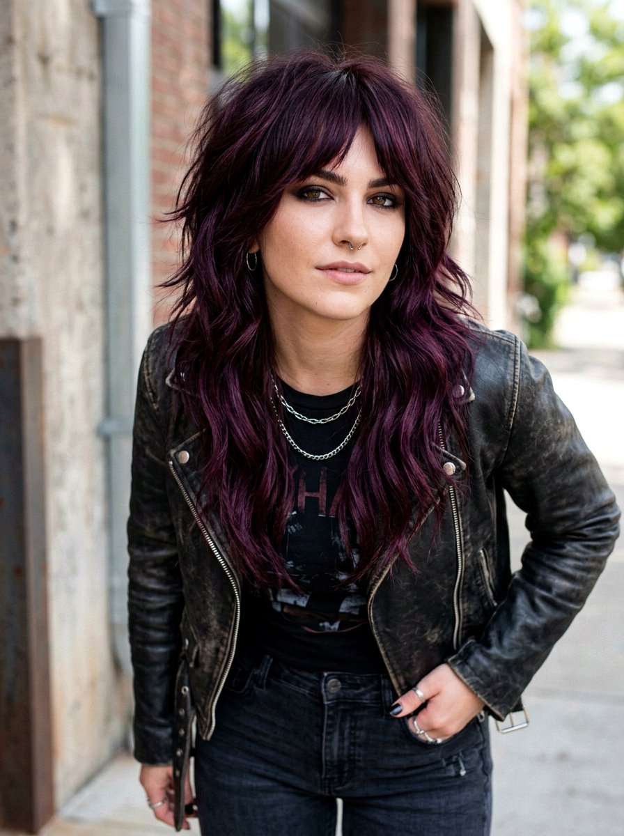 Deep Violet Brunette Shag - 20 shag hair color ideas for brunettes - 20 shag hair color ideas for brunettes