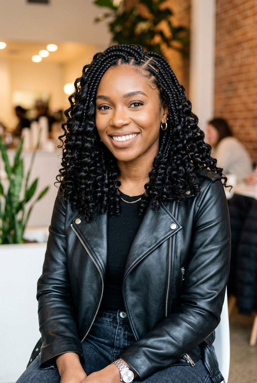 Deep Wave Knotless Braids Shoulder Length - 20 shoulder length knotless braids with curls - 20 shoulder length knotless braids with curls