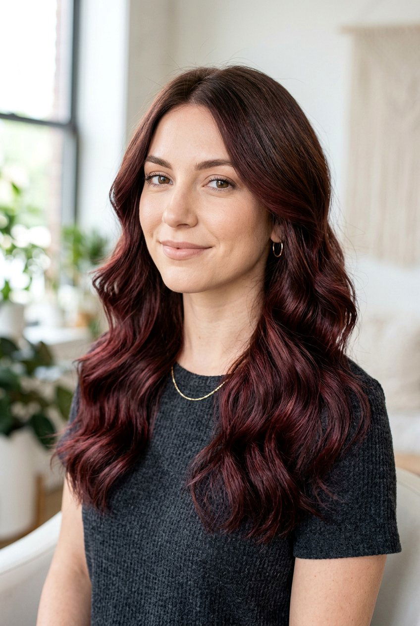 Deep Wine Red Balayage On Brown Hair - 20 deep wine red balayage - 20 deep wine red balayage