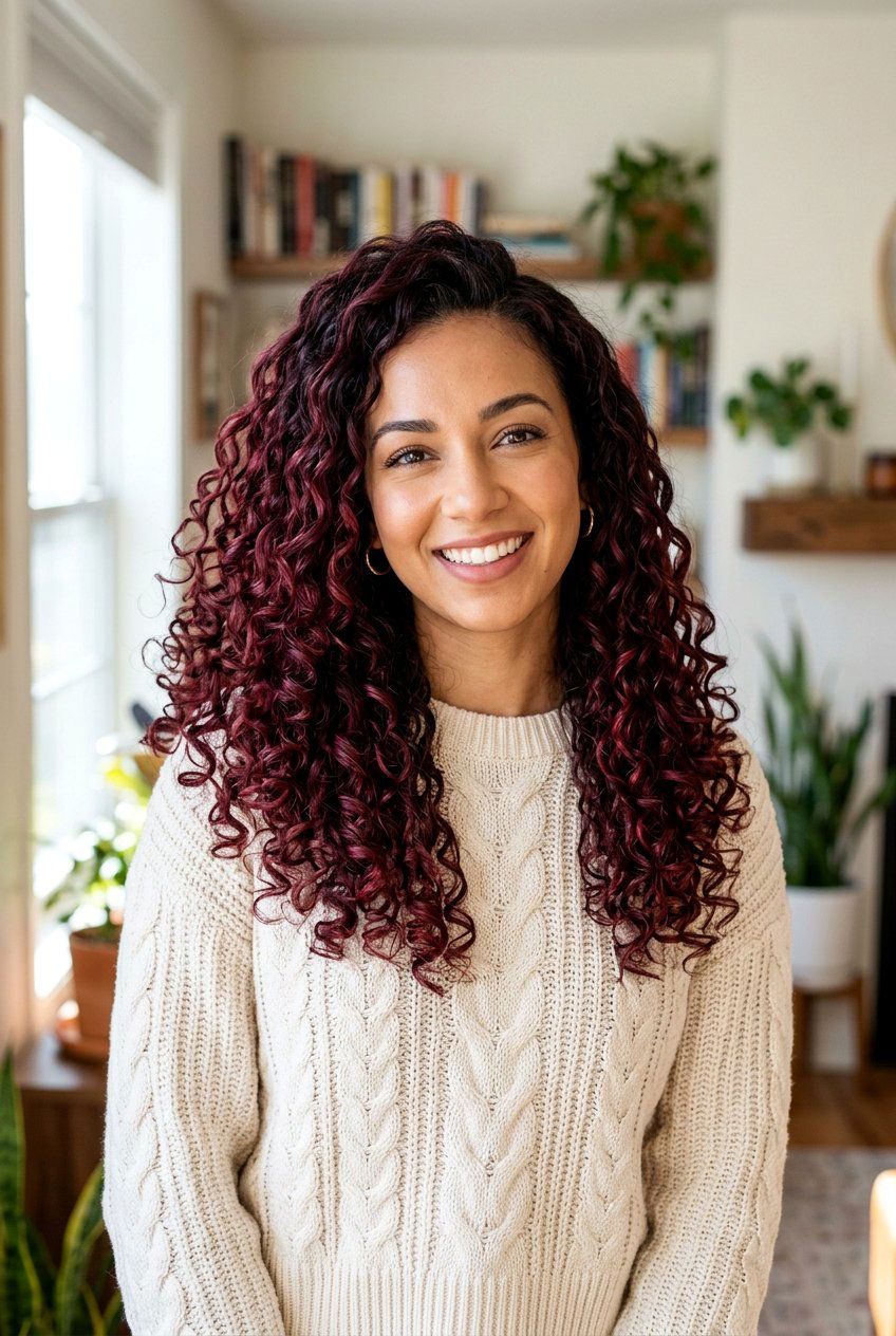 Deep Wine Red Balayage On Curly Hair - 20 deep wine red balayage - 20 deep wine red balayage