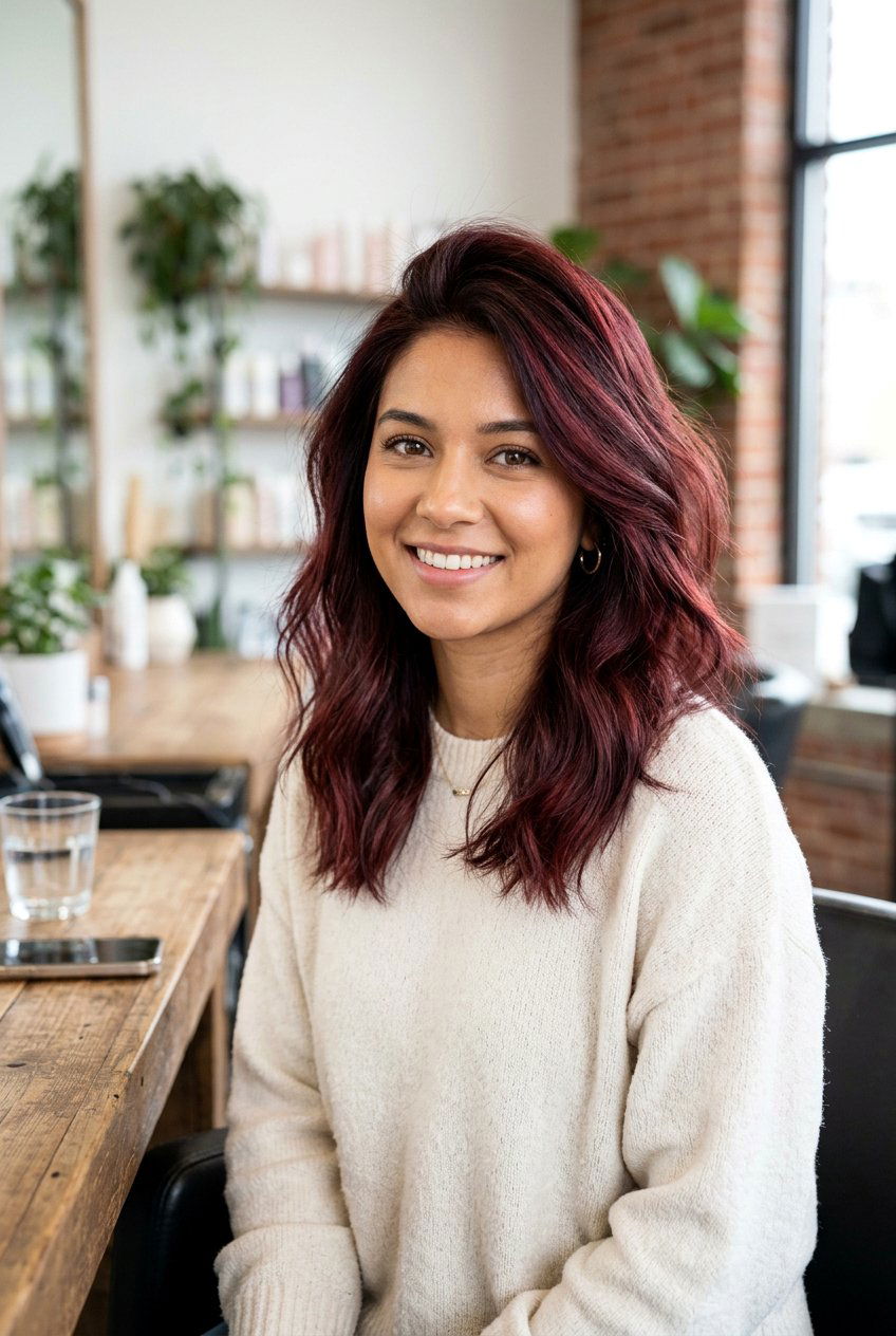 Deep Wine Red Balayage On Fine Hair - 20 deep wine red balayage - 20 deep wine red balayage