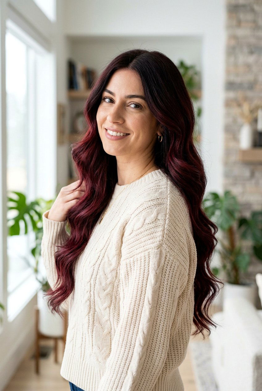 Deep Wine Red Balayage On Long Hair - 20 deep wine red balayage - 20 deep wine red balayage