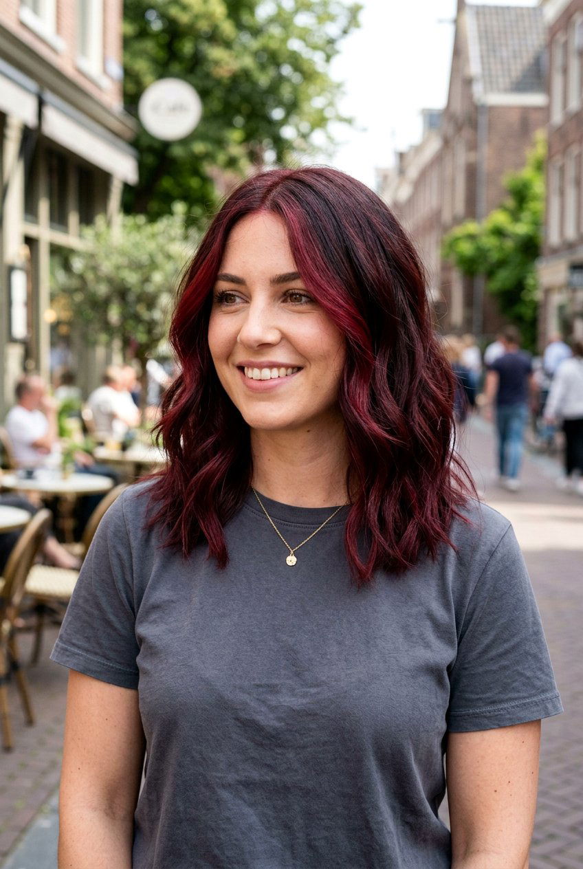 Deep Wine Red Balayage On Medium Length Hair - 20 deep wine red balayage - 20 deep wine red balayage