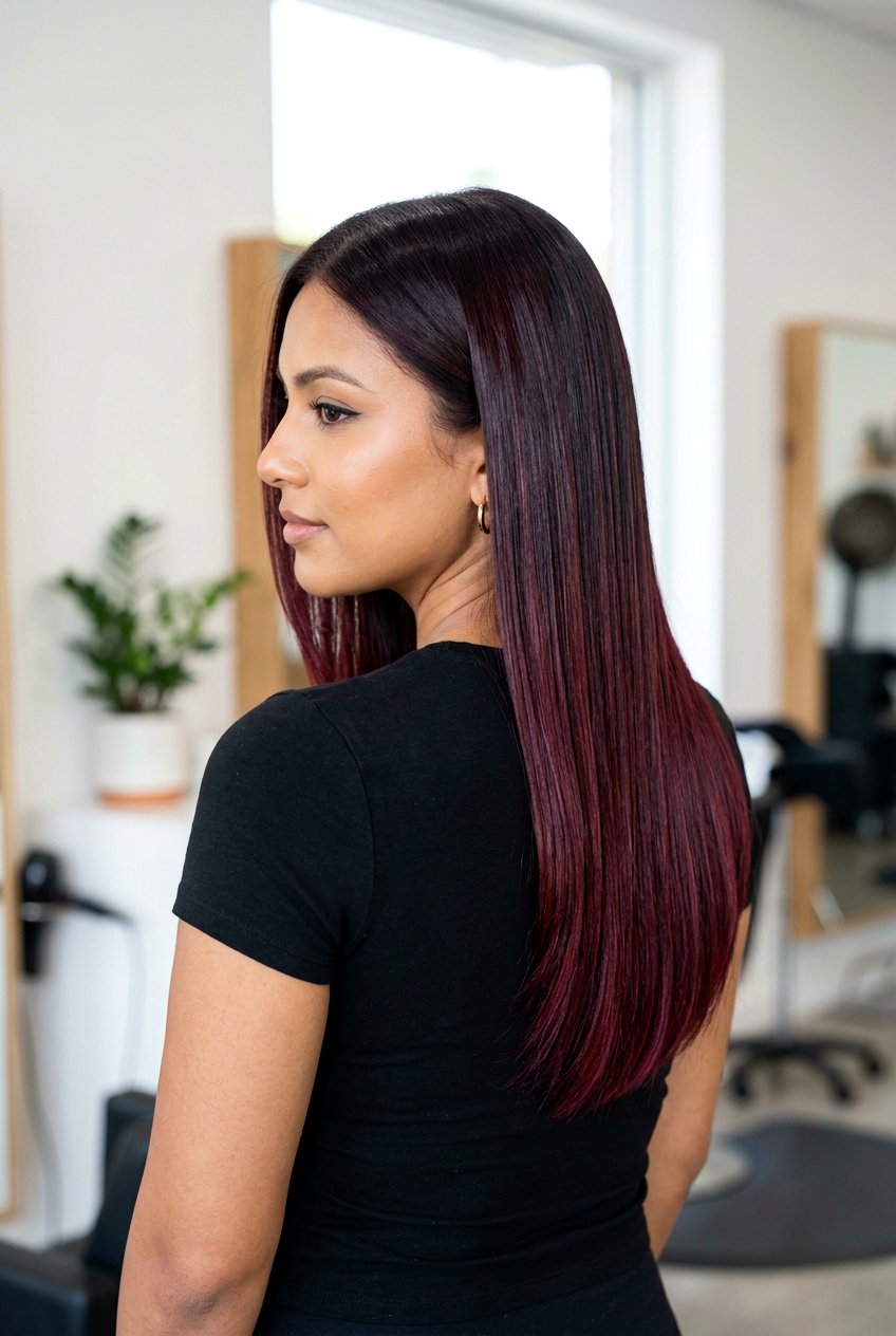 Deep Wine Red Balayage On Straight Hair - 20 deep wine red balayage - 20 deep wine red balayage
