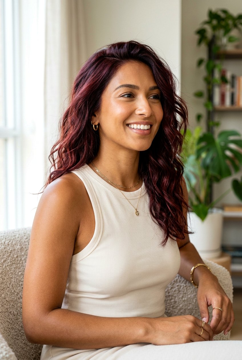 Deep Wine Red Balayage On Tan Skin - 20 deep wine red balayage - 20 deep wine red balayage